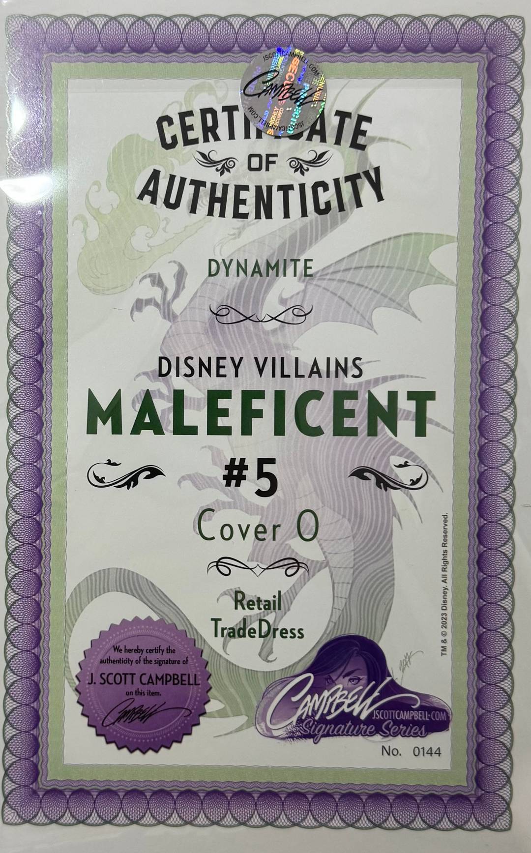 DISNEY VILLAINS: MALEFICENT #3 w/COA thumbnail 2